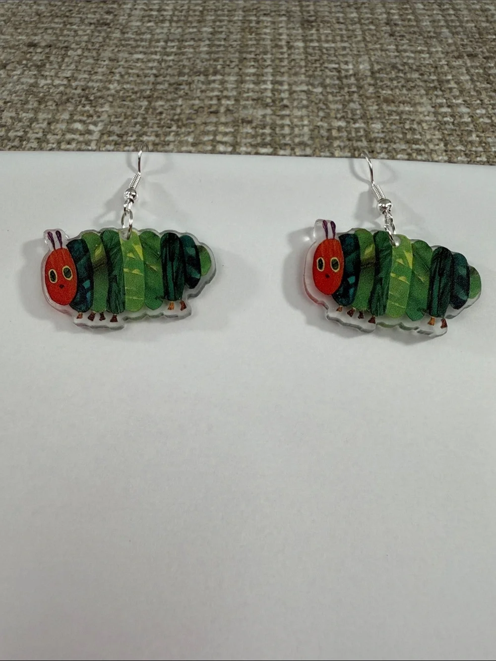 Hungry Caterpillar Dangle Earrings - Green & Red